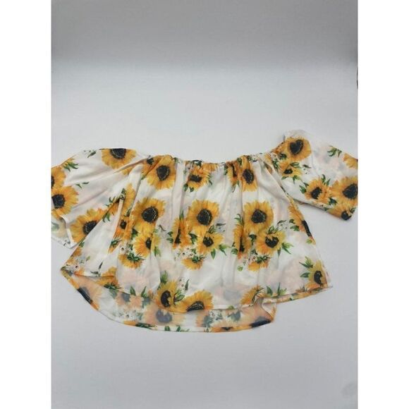 New Bluetime Sunflower Crop Cold Shoulder Blouse - Picture 6 of 6
